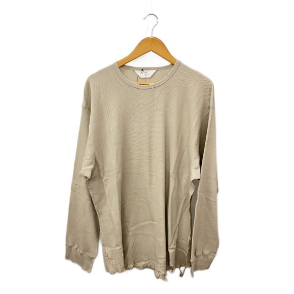 ANCELLM / 長袖Tシャツ/2/コットン/WHT/無地/ANC-CT134 ANCELLM◇DAMAGE WAFFLE CREW LS T-SHIRT/カットソー/2/コットン