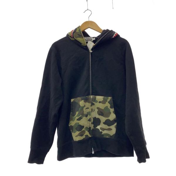 APE シャークパーカー 即決値下げ⭕️ 早いもん勝ち‼️ A BATHING APE◇シャークパーカー/ジップパーカー/M/コットン/BLK/無地
