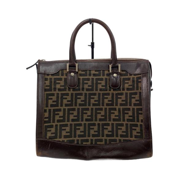 FENDI◆ハンドバッグ/レザー/BRW/総柄/ズッカ柄/フェンディ