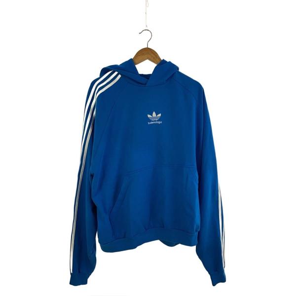 BALENCIAGA◇×adidas/Hoodie Large Fit/パーカー/L/コットン/ブルー