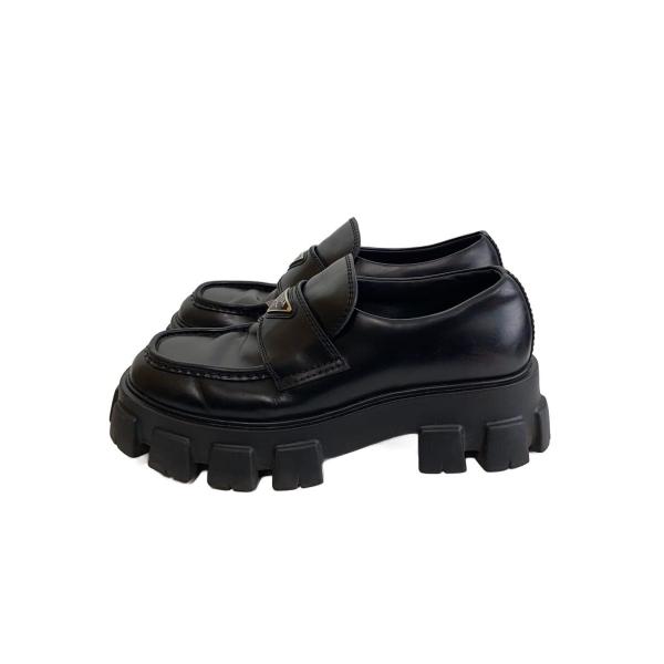 PRADA◇モノリス/ブラッシュドレザーローファー/厚底/US8.5/BLK/レザー