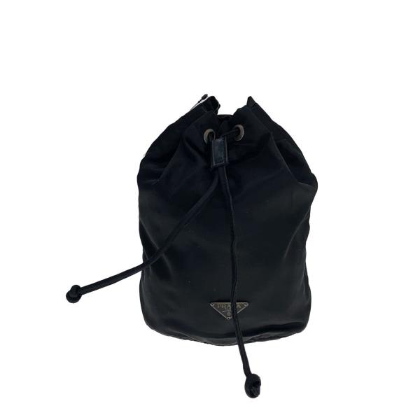 PRADA◇ポーチ/ナイロン/BLK/無地/MV369/巾着/三角ロゴ : セカンド