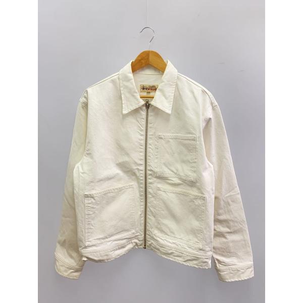 STUSSY◇ZIP WORK JACKET OVERDYED/ジャケット/M/コットン/ホワイト