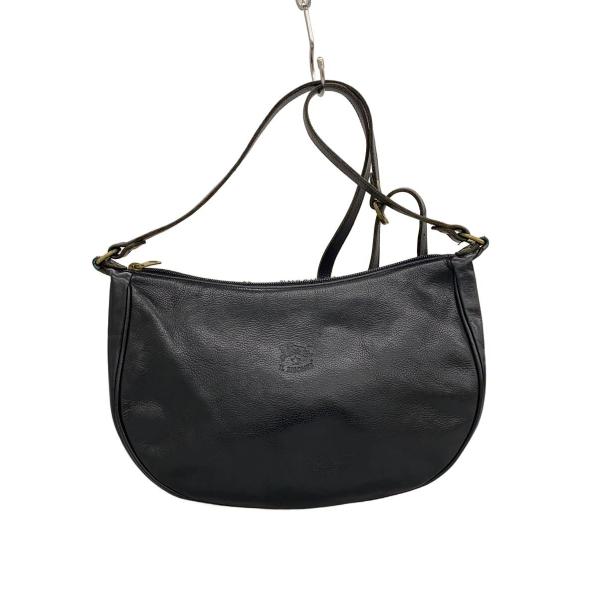 美品　イルビゾンテ　ハーフムーン　ショルダーバッグ　黒 IL BISONTE◇ハーフムーン/ショルダーバッグ/レザー/BLK// : セカンド
