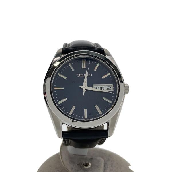 SEIKO◇クォーツ腕時計/アナログ/レザー/NVY/BLK/6N53-00B0 : セカンド