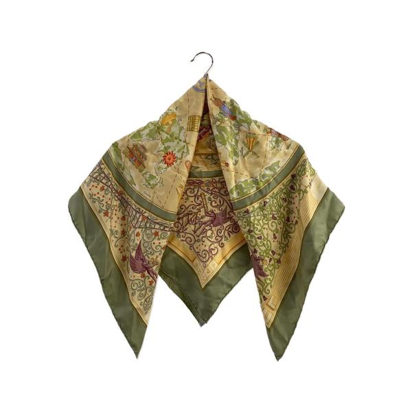 HERMES◇世界地図/カレ90/スカーフ/シルク/GRN/総柄/レディース