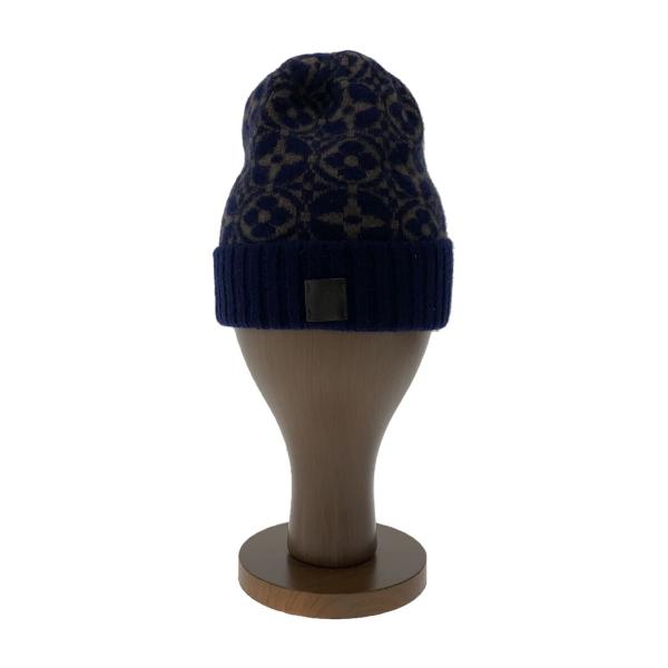 あ　ルイヴィトン　モノグラム　カシミアニット帽 メンズ LOUIS VUITTON◇カシミヤニットキャップ/カシミア/ネイビー/モノグラム