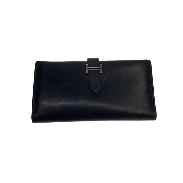 HERMES◇ベアン/H金具/長財布/レザー/BLK/レディース/□H刻印/? NULL 