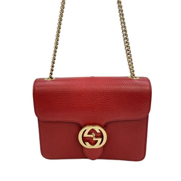 GUCCI◇チェーン・ショルダーバッグ_インターロッキングG/レザー/RED
