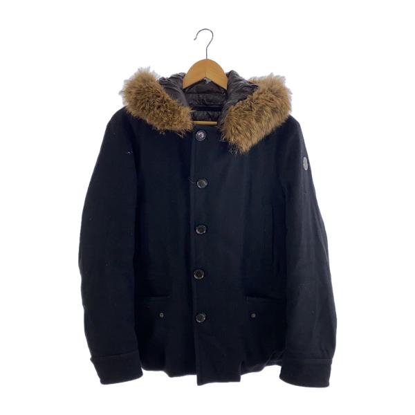 MONCLER◇OREGON/ファーフード/ダウンジャケット/1/ウール/ブラック