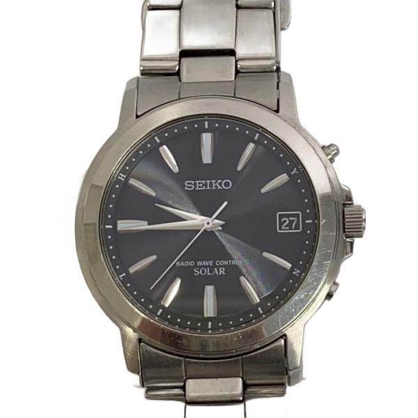SEIKO◇ソーラー腕時計/アナログ/ステンレス/ブラック/シルバー/SS