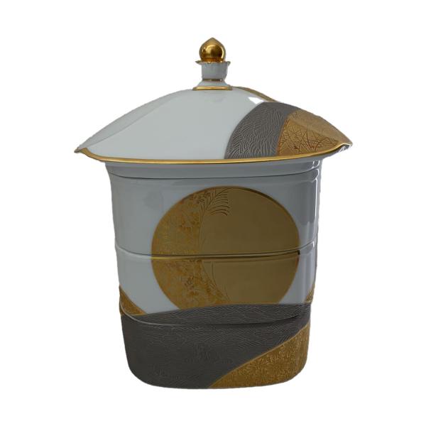ノリタケ　最高峰　ダイヤモンドコレクション金閣銀閣三段重　木箱付　高さ約27㎝ Noritake◇ダイヤモンドコレクション/金閣銀閣 三段重揃 重箱/和食器