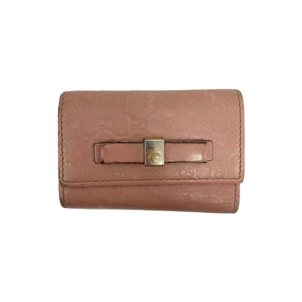GUCCI◇キーケース_マイクログッチシマ/フェイクレザー/PNK/総柄