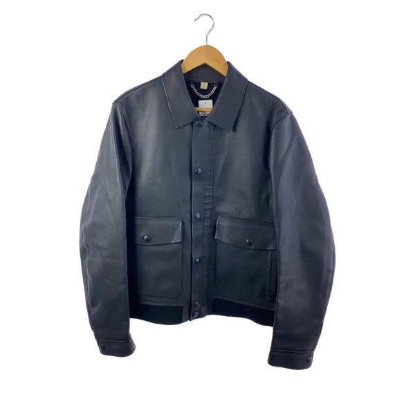 BURBERRY LONDON◇レザージャケット・ブルゾン/50/レザー/BLK/無地