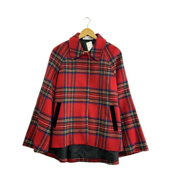 JENNE◇ケープコート/コート/M/ポリエステル/RED/チェック/o22aw-co09b