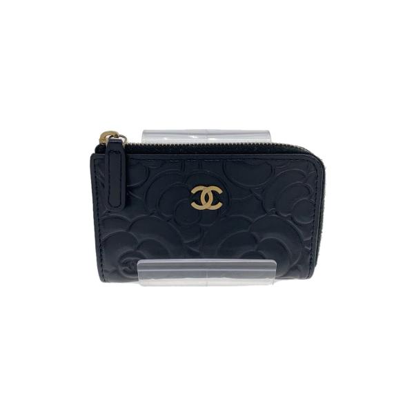 CHANEL◇コインケース/レザー/BLK/花柄/レディース/A82551