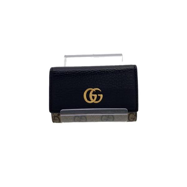 GUCCI◇GGマーモント/キーケース/レザー/BLK/モノグラム/レディース
