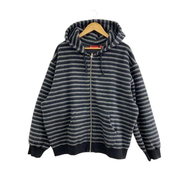 Supreme◇ジップパーカー/L/コットン/BLK/ボーダー/brushed zip up