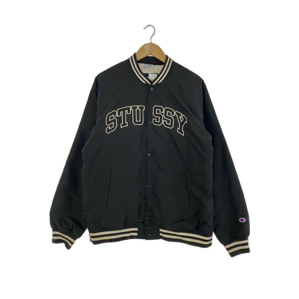 STUSSY◇内側ボア/ラグラン/ロゴワッペン/目付き/スタジャン/L