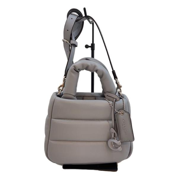 COACH◇ミニピロートート/トートバッグ/レザー/GRY/無地/CL592