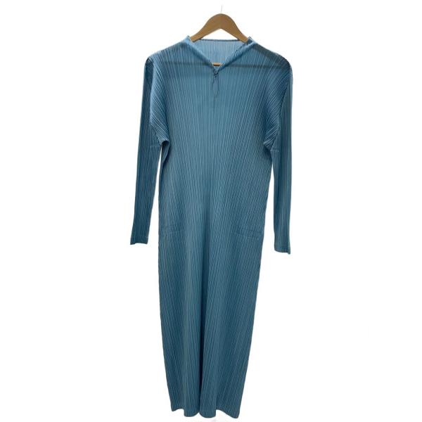 PLEATS PLEASE ISSEY MIYAKE◇半袖ワンピース/4/ポリエステル/BLU