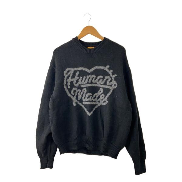 HUMAN MADE◇HEART KNIT SWEATER/XL/ウール/BLK/HM30CS035