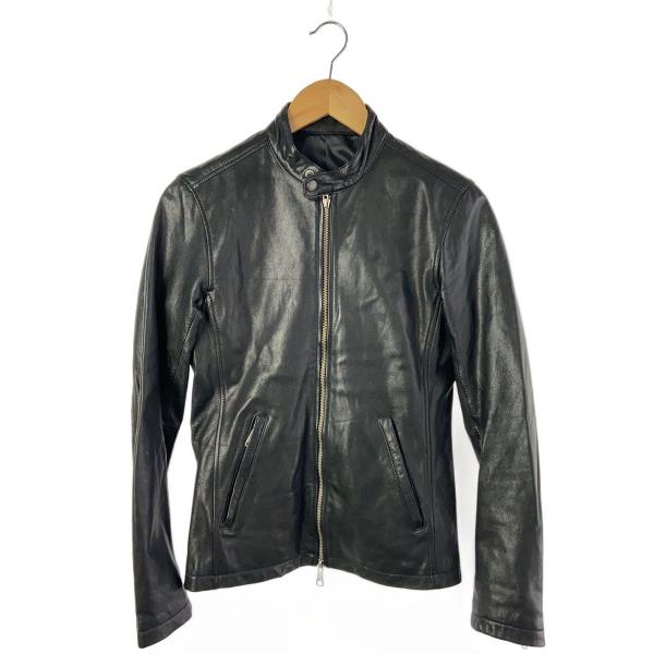 SHIPS JET BLUE◇シングルライダースジャケット/S/レザー/BLK/124-35
