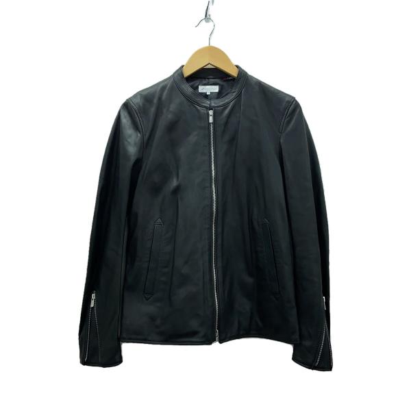SHIPS JET BLUE◇ラムレザーシングルライダースジャケット/S/羊革/BLK