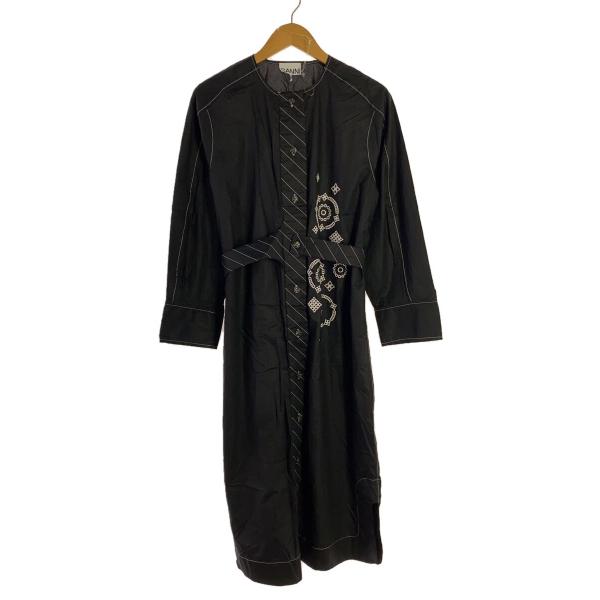 GANNI◇Shiny Poplin One Piece/長袖ワンピース/36/コットン/BLK