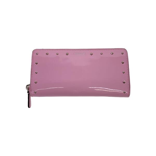 COACH◇長財布_スタッズ_アコーディオン/エナメル/ピンク/レディース