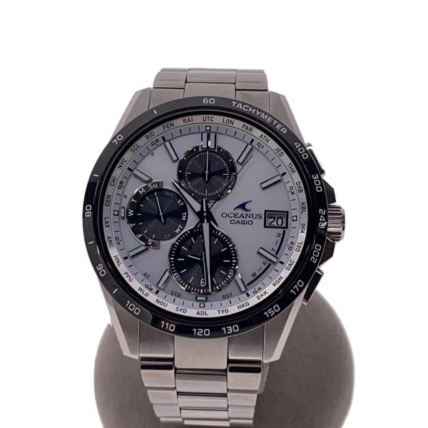 CASIO◇ソーラー腕時計_OCEANUS/アナログ/チタン/WHT/SLV/チタン