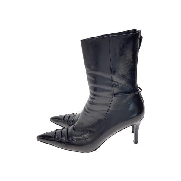 GUCCI◇バックジッパーヒールショートブーツ/38/BLK/レザー/1563 GUCCI◇バックジッパーヒールショートブーツ/38/BLK/レザー/1563
