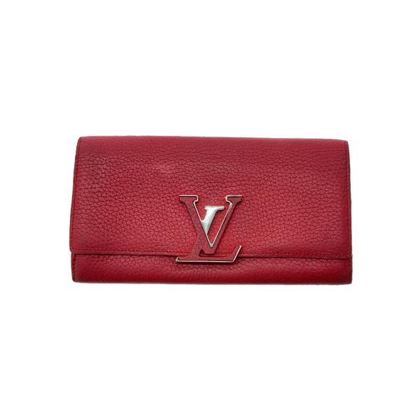 LOUIS VUITTON◇ポルト・フォイユ・カプシーヌ_トリヨン/レザー/レッド