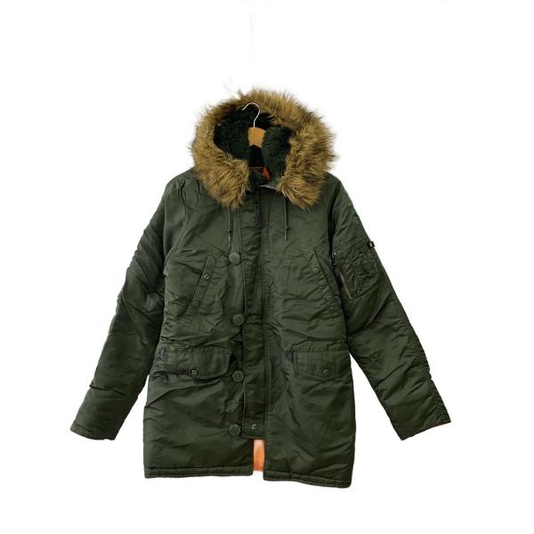 カーキ色ファー付きフライトジャケット ALPHA INDUSTRIES◇フライトジャケット/S/ナイロン/カーキ/N-3B/ファー