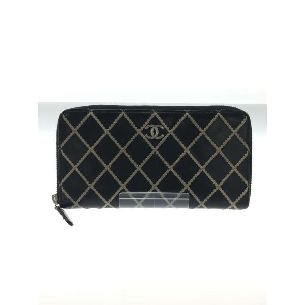 CHANEL◇長財布/レザー/BLK/無地/レディース/ワイルドステッチ