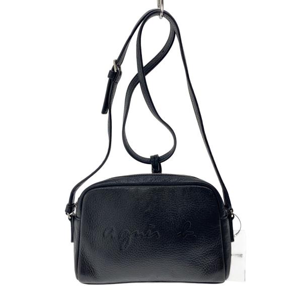 【未使用級】 agnes b. エンボスロゴ 本革 ショルダーバッグ ブラック agnes b.◇ショルダーバッグ/エンボスロゴ/牛革/BLK/ns03-03