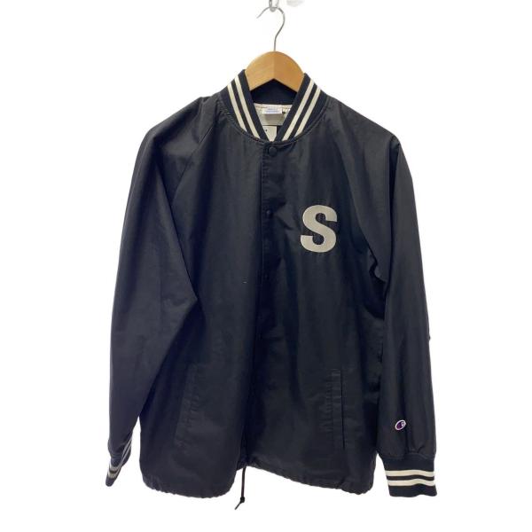 STUSSY◇スタジャン/M/ポリエステル/BLK/無地/c8-k611/裏地汚れ有/リブ