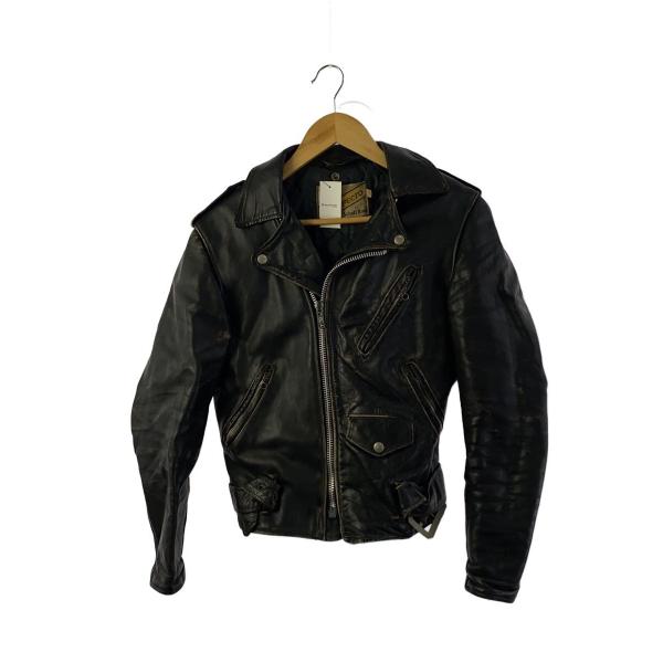 Schott◇牛タグ前期/70s/ダブルライダースジャケット/34/レザー/BLK