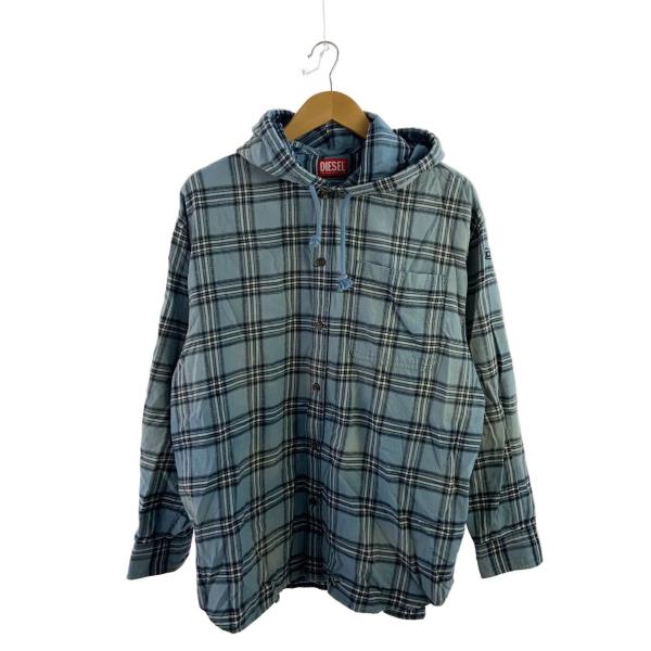 DIESEL◇S-DEWNY-HOOD/長袖シャツ/44/コットン/BLU/チェック/A12266