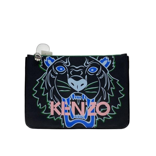 KENZO◇クラッチバッグ/タイガー/虎/セカンドバッグ/--/BLK