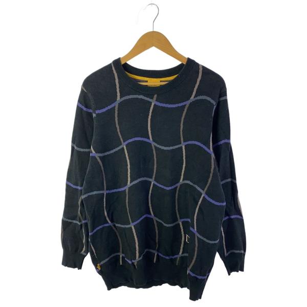 Dime ブラック クルーネックセーター　M Dime◇クルーネックニット・セーター(厚手)/XL/--/BLK/総柄 : セカンド