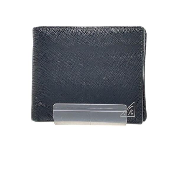 PRADA◇サフィアーノ/トライアングルロゴ/2つ折り財布/レザー/BLK/無地