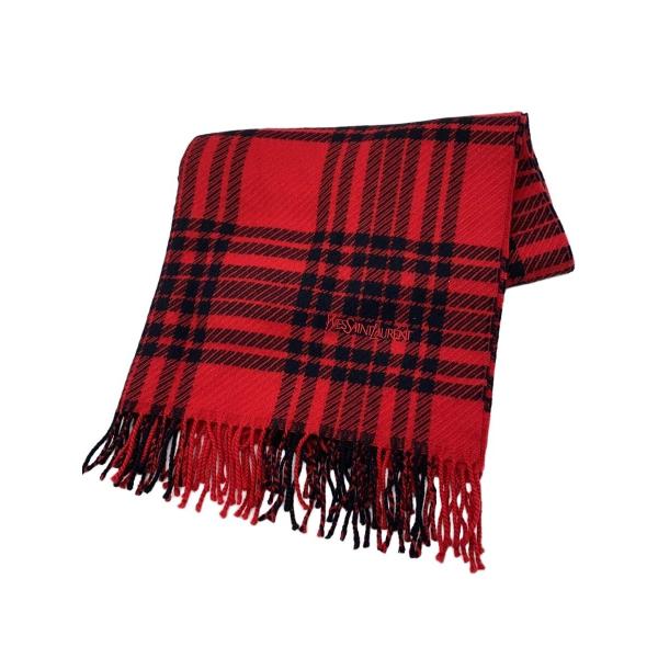 YVES SAINT LAURENT◇ストール/ウール/RED/総柄/レディース : セカンド