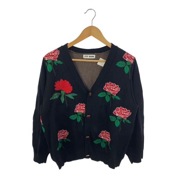 TTT_MSW◇カーディガン(厚手)/M/コットン/BLK/花柄/TTT-2022AW-KT03