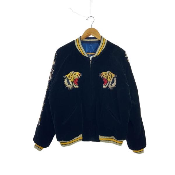 TAILOR 東洋◇ROARING TIGER/白鷲/別珍スカジャン/XL/ベロア/BLK/無地