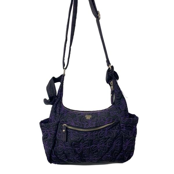 ANNA SUI◇蝶刺繍/ショルダーバッグ/ナイロン/ブラック/総柄