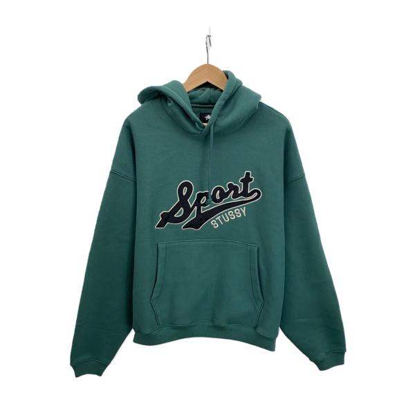 STUSSY◇SATIN PATCH HOODIE/パーカー/L/コットン/GRN/118556