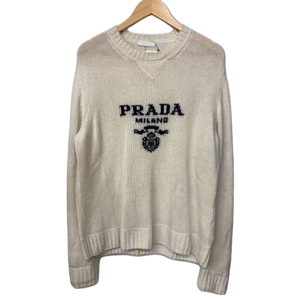 PRADA◇20AW/カシミヤ混ロゴクルーネックニット/48/ウール/WHT/UMB223