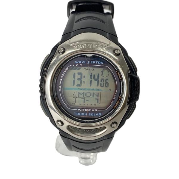 CASIO◇PRO TREK/ソーラー腕時計/デジタル/レザー/GRY/BLK/PRW-200J