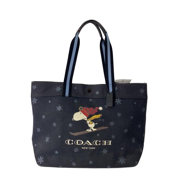 COACH◇トート38/スヌーピー・スキーモチーフ/キャンバス/NVY